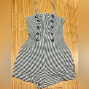 2010’s Betsey Johnson Blue and White Denim Romper